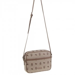 Pierre Cardin Canvas Leather Trim Square Cross-body Bag Clutch Dam Beige | UWMOEC958