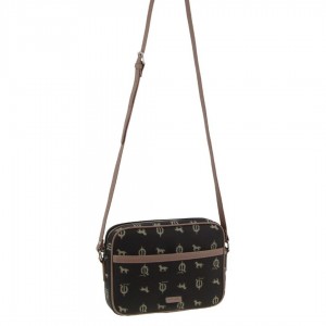 Pierre Cardin Canvas Leather Trim Square Cross-body Bag Clutch Dam Svarta | KCYHGW731