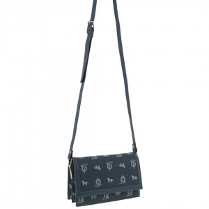 Pierre Cardin Canvas Print Leather Trim Flap Cross-Body Bag Crossbody Väska Dam Blå | AKGDBL961