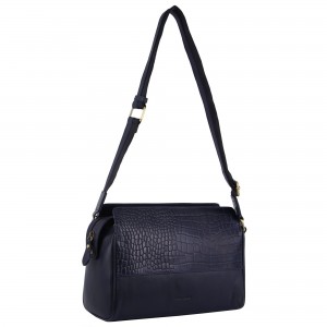 Pierre Cardin Croc-Embossed Leather Cross-Body Bag Crossbody Väska Dam Marinblå | CPUXHJ193