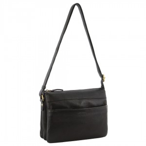 Pierre Cardin Leather Crossbody Bag Crossbody Väska Dam Svarta | GMOAKC268