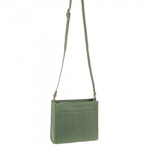 Pierre Cardin Leather Diamond Pattern Embossed Cross-Body Bag Crossbody Väska Dam Olivgröna | CKQBAG176