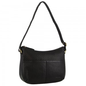 Pierre Cardin Leather Diamond Pattern Embossed Cross-Body Bag Crossbody Väska Dam Svarta | KZAXEO146