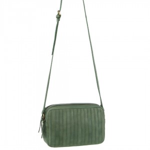 Pierre Cardin Leather Double Zip Bag Crossbody Väska Dam Gröna | HZYNAC214