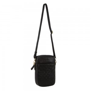 Pierre Cardin Leather Embossed Phone Crossbody Bag Mobile Phone Wallets Dam Svarta | CXRPSG465