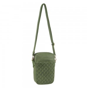 Pierre Cardin Leather Embossed Phone Crossbody Bag Mobile Phone Wallets Dam Leaf | YJSMLZ807