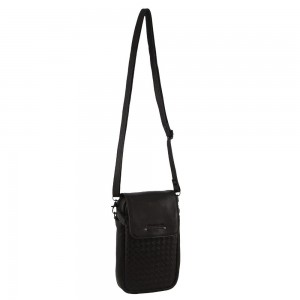 Pierre Cardin Leather Embossed Woven Wallet Bag Mobile Phone Wallets Dam Svarta | MTZYUV806