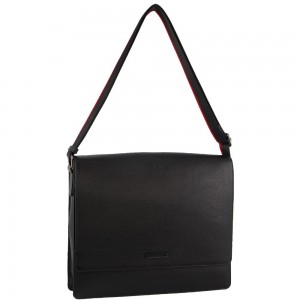 Pierre Cardin Leather Flap-over Computer Bag Business Computer Bags Herr Svarta | HGXKMD789