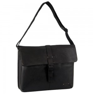 Pierre Cardin Leather Flap-over Computer Bag Crossbody Väska Herr Svarta | FCZGJU806