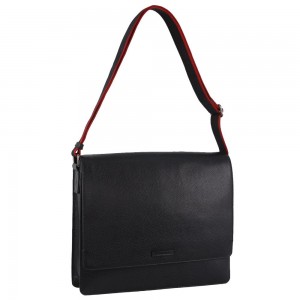 Pierre Cardin Leather Flap-over Computer Bag Laptop Travel Marinblå | SAVOBK237