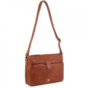 Pierre Cardin Leather Layered Style Crossbody Bag Affärsväskor Dam Bruna | QZEHKJ983