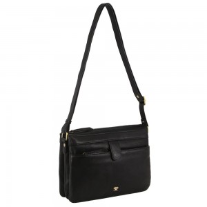 Pierre Cardin Leather Layered Style Crossbody Bag Crossbody Väska Dam Svarta | MIPFGE542