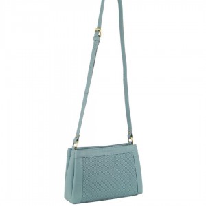 Pierre Cardin Leather Perforated Design Cross-Body Bag Crossbody Väska Dam Blå | LWKTVI210