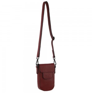 Pierre Cardin Leather Rustic Phone Bag Mobile Phone Wallets Dam Mörkröda | PNOYKE798
