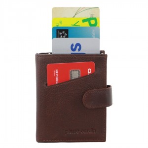 Pierre Cardin Leather Smart Slide Card Holder Tab Wallet Korthållare Herr Bruna | XYNBIA907