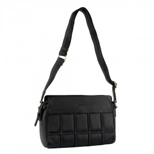 Pierre Cardin Leather Stitch-design Cross-body Bag Crossbody Väska Dam Svarta | WHAIVF672