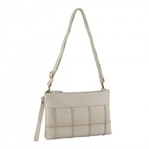 Pierre Cardin Leather Stitch-design Cross-body Bag Crossbody Väska Dam Beige | STIDBL867