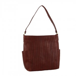 Pierre Cardin Leather Stitch-design Hobo Bag Crossbody Väska Dam Bruna | YAKPDV602