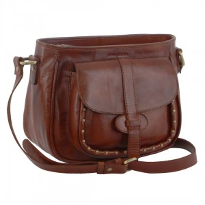 Pierre Cardin Leather Stud Detail Cross-body Bag Crossbody Väska Dam Bruna | JHXFGV218