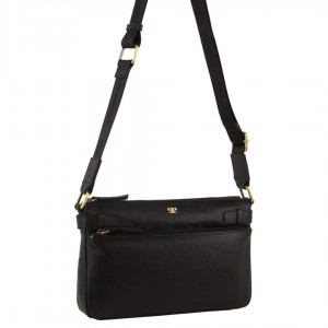 Pierre Cardin Leather Webbing Strap Handbag Crossbody Väska Dam Svarta | LWBGHF491
