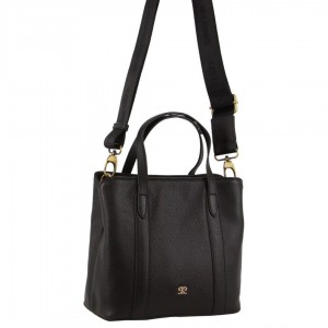 Pierre Cardin Leather Webbing Strap Tote Bag Handbags Dam Svarta | KYDBVH725