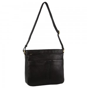 Pierre Cardin Leather Woven-Stich Design Crossbody Bag Mobile Phone Wallets Dam Svarta | CFTHGJ816