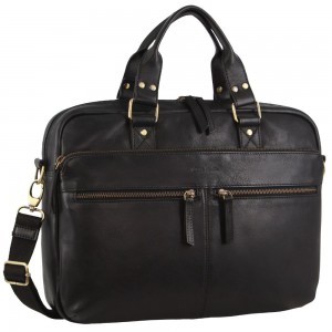 Pierre Cardin Multi-Compartment Leather Computer Bag Laptop Travel Svarta | NEBZXQ089