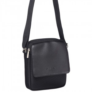 Pierre Cardin Nylon with Leather Trim Travel Bag Crossbody Väska Herr Svarta | WHMLQF843