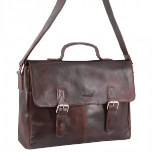 Pierre Cardin Rustic Leather Computer Bag Business Computer Bags Herr Mörkchoklad | BNAORQ593