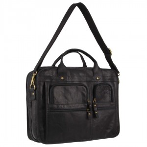 Pierre Cardin Rustic Leather Computer Bag Business Computer Bags Herr Svarta | MASZQB794