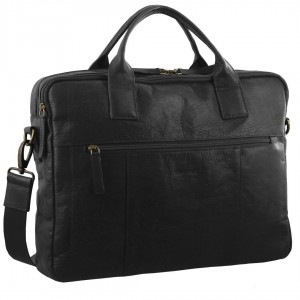 Pierre Cardin Rustic Leather Computer Bag Business Computer Bags Herr Svarta | KFMCVR925
