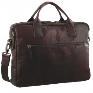 Pierre Cardin Rustic Leather Computer Bag Messenger Väska Herr Bruna | JHMLCB635