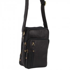 Pierre Cardin Rustic Leather Cross-Body Bag Crossbody Väska Herr Svarta | HZNBLA159