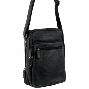 Pierre Cardin Rustic Leather Cross-Body Bag Crossbody Väska Herr Svarta | ZDVOST420