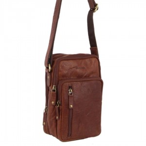 Pierre Cardin Rustic Leather Cross-Body Bag Crossbody Väska Herr Bruna | YNRTAU583