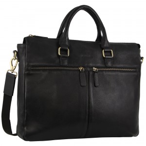 Pierre Cardin Rustic Leather Multi-Zip Computer Bag Business Computer Bags Herr Svarta | OXNGTK623