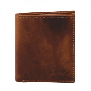 Pierre Cardin Rustic Leather Tri-Fold Wallet Trefaldig Plånbok Herr Bruna | QFJPBW165