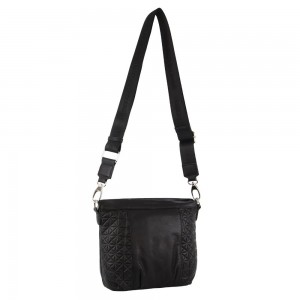 Pierre Cardin Webbing Strap Leather Crossbody Bag Handbags Dam Svarta | YREBJI078