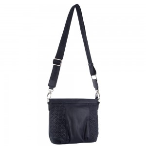 Pierre Cardin Webbing Strap Leather Crossbody Bag Crossbody Väska Dam Marinblå | OPWDVM381
