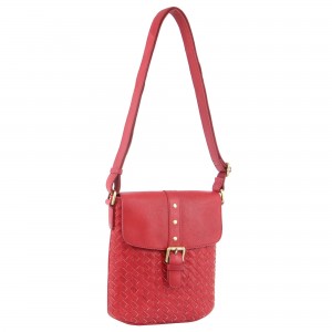 Pierre Cardin Woven Leather Cross-Body Bag with flap Crossbody Väska Dam Röda | RVNFCW714