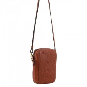 Pierre Cardin leather Textured Design Phone Bag Crossbody Väska Dam Bruna | TMNYKF039