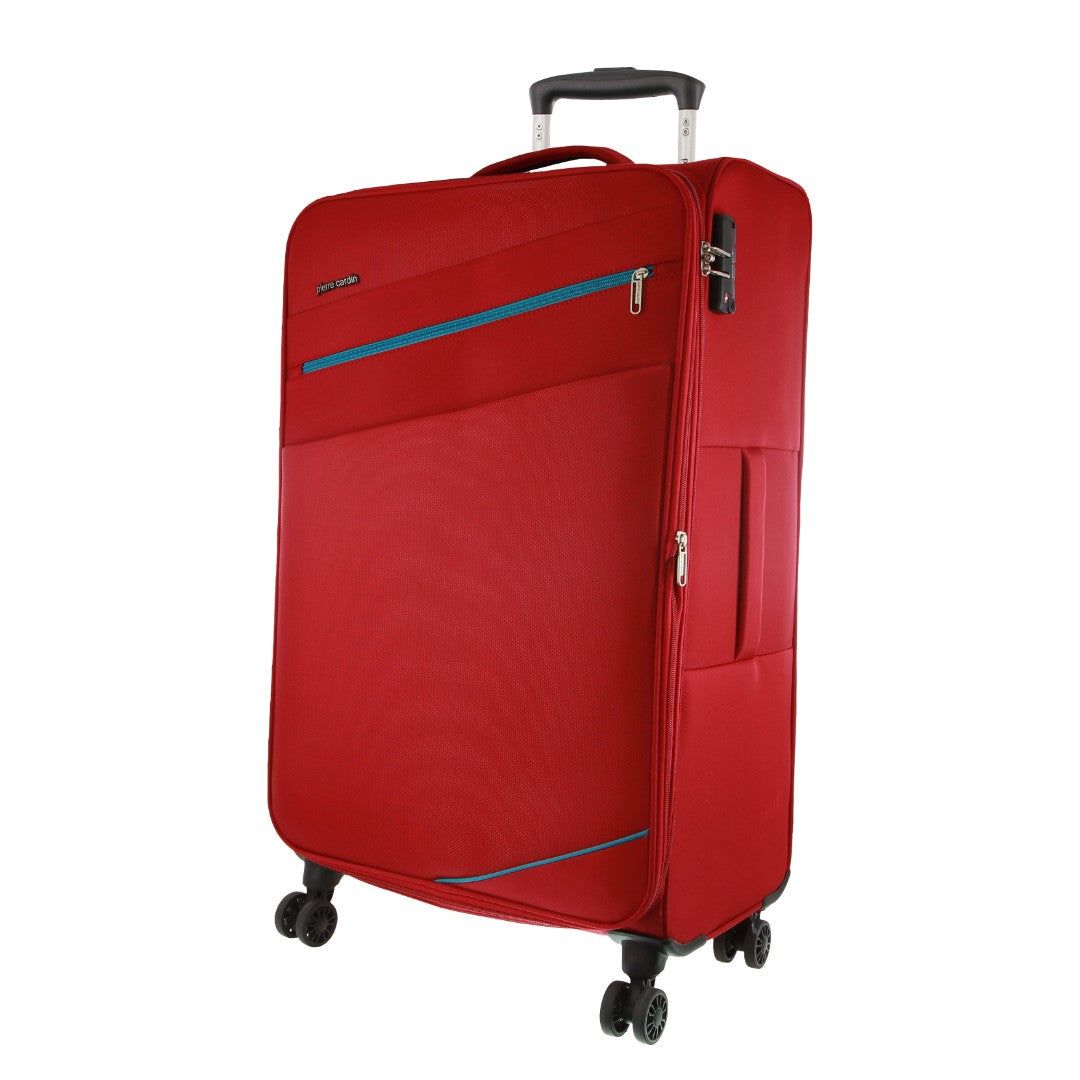 Pierre Cardin 76cm LARGE Soft Shell Suitcase Large Cases Travel Röda | UDLMCB802
