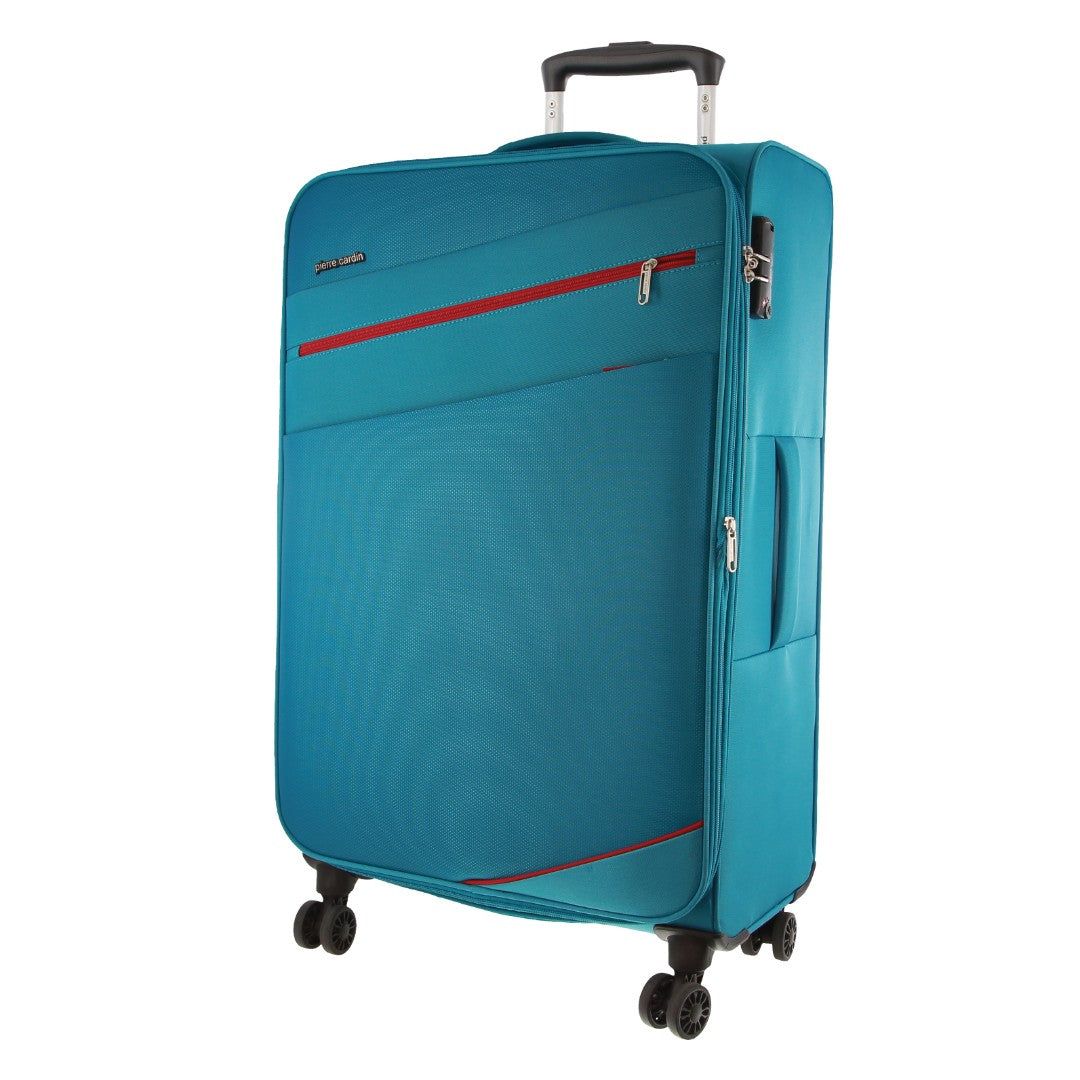 Pierre Cardin 76cm LARGE Soft Shell Suitcase Soft Shell Cases Travel Turkos | QSENUP049