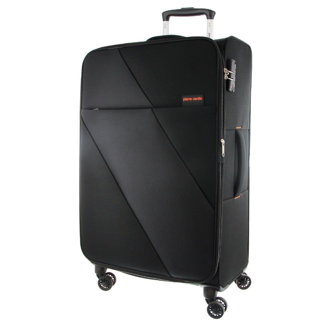 Pierre Cardin 78cm LARGE Soft Shell Suitcase Large Cases Travel Svarta | RPZTMC472