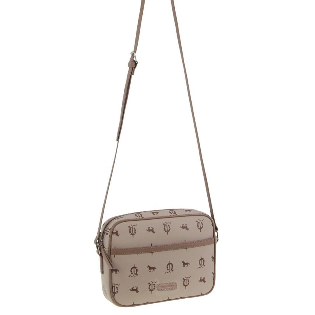 Pierre Cardin Canvas Leather Trim Square Cross-body Bag Clutch Dam Beige | UWMOEC958
