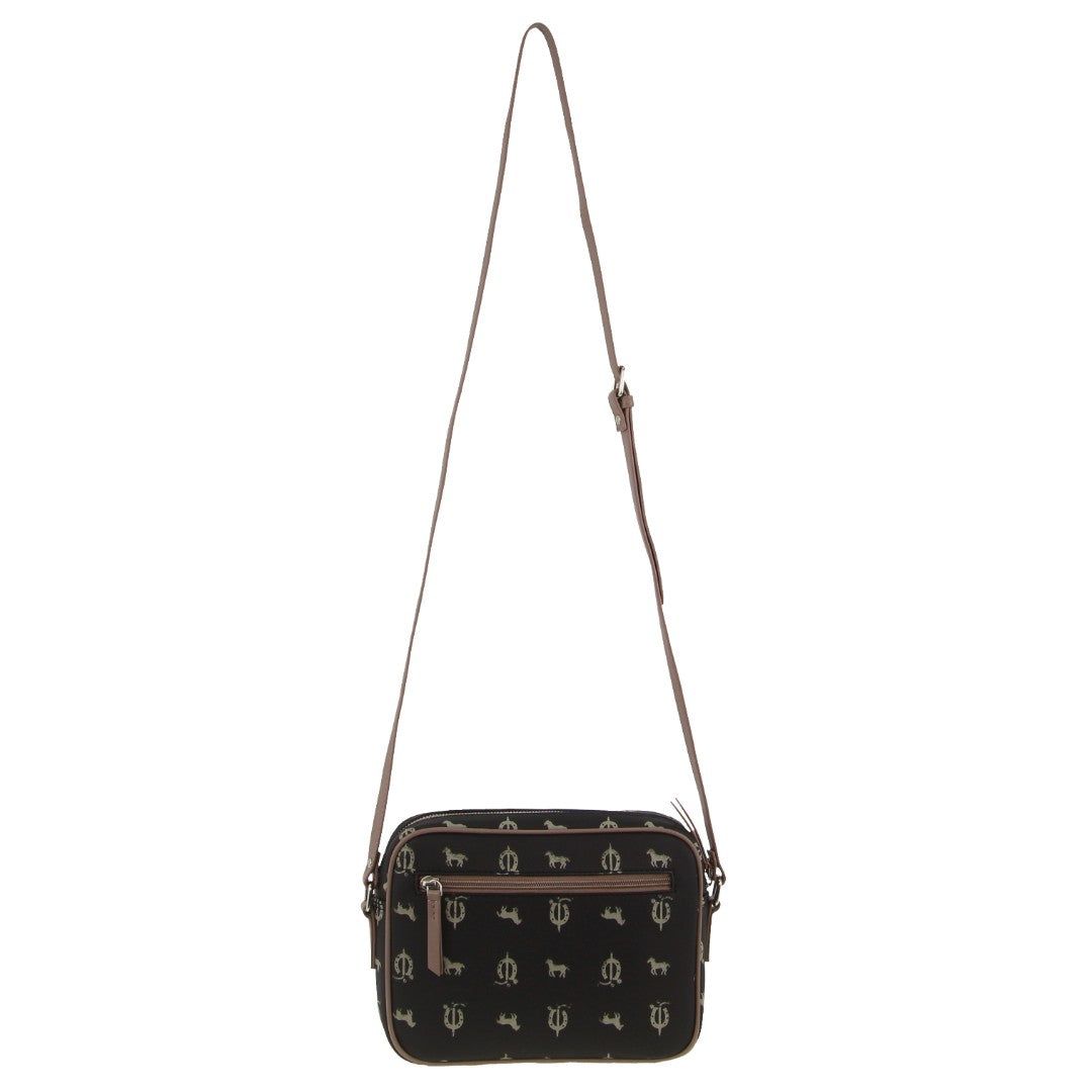 Pierre Cardin Canvas Leather Trim Square Cross-body Bag Clutch Dam Svarta | KCYHGW731