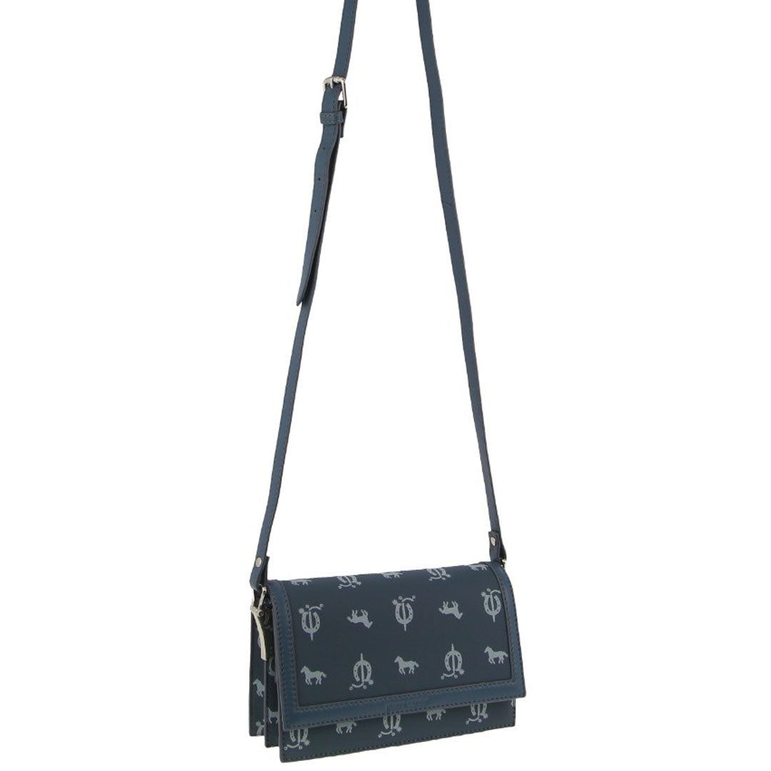 Pierre Cardin Canvas Print Leather Trim Flap Cross-Body Bag Crossbody Väska Dam Blå | AKGDBL961