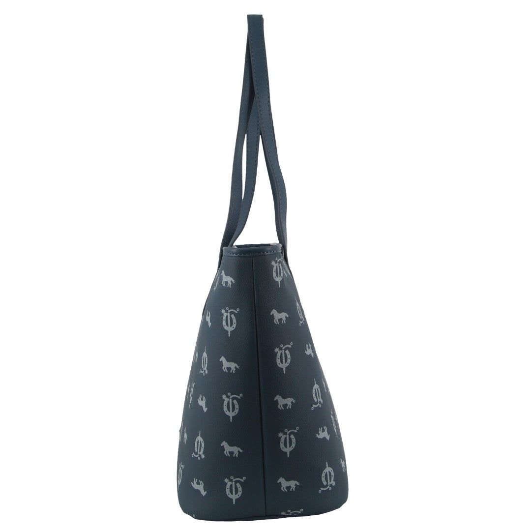 Pierre Cardin Canvas Print Leather Trim Tote Bag Handbags Dam Blå | OPAQGS835
