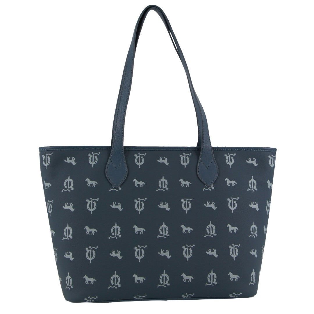 Pierre Cardin Canvas Print Leather Trim Tote Bag Handbags Dam Blå | OPAQGS835