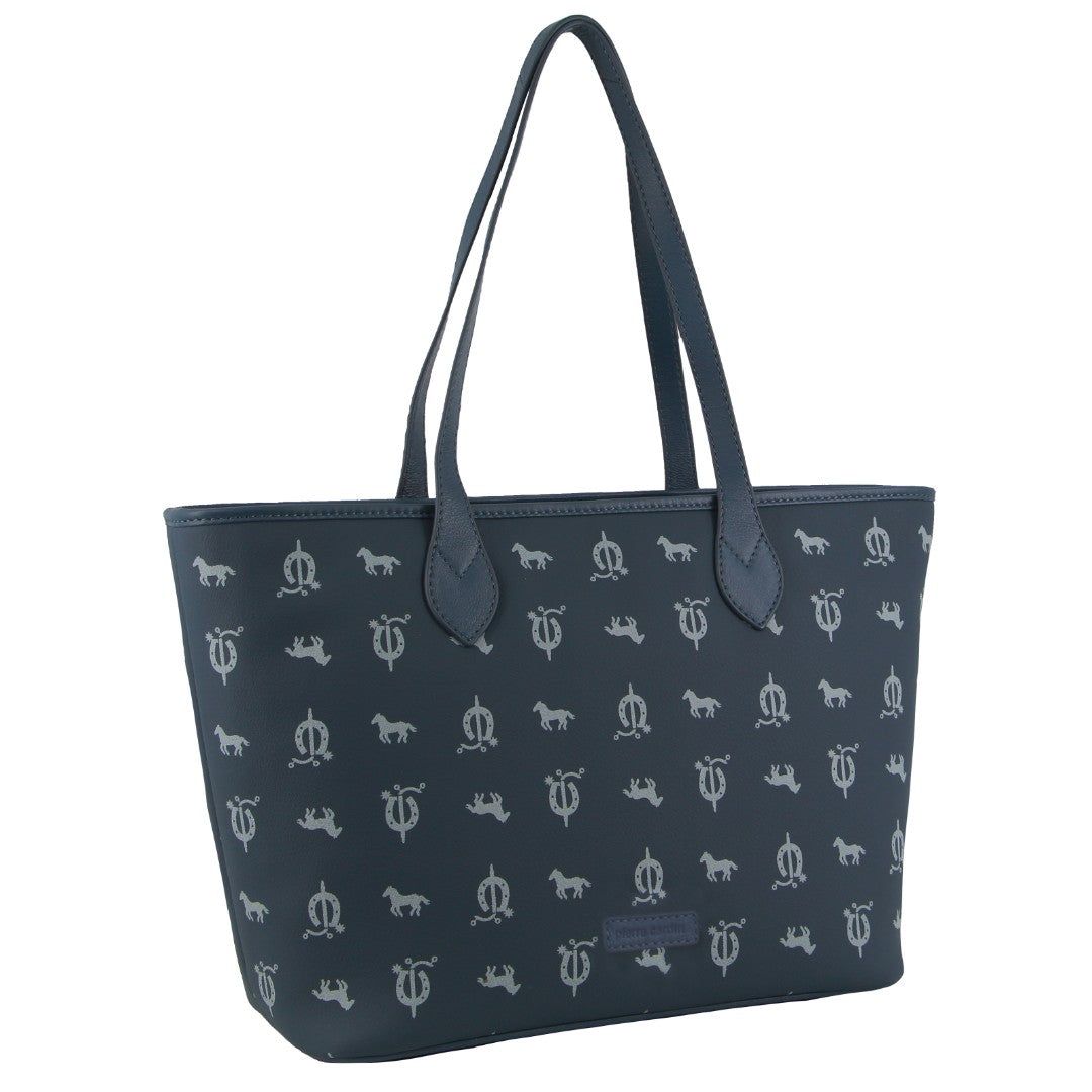 Pierre Cardin Canvas Print Leather Trim Tote Bag Handbags Dam Blå | OPAQGS835